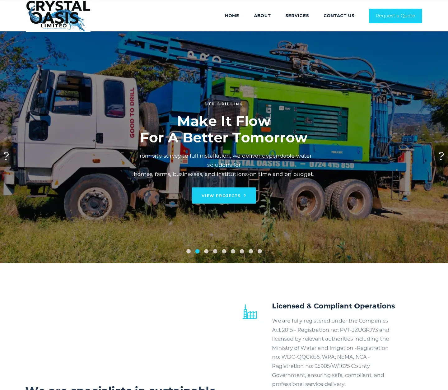 Crystal Oasis Limited Website, desktop homepage
