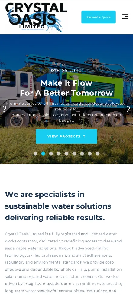 Crystal Oasis Limited Website, mobile homepage